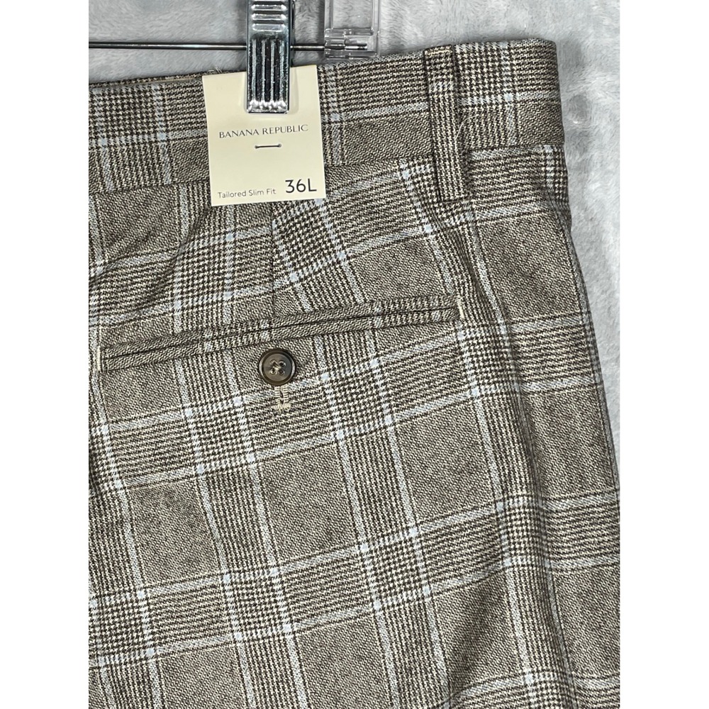 Banana Republic Tailored Slim Fit Wool Plaid Dress Pants 36L Vitale Barberis NEW